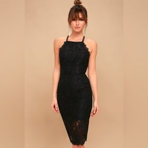 Lulus | Wishful Wanderings Black Lace Bodycon Midi Dress Size Medium